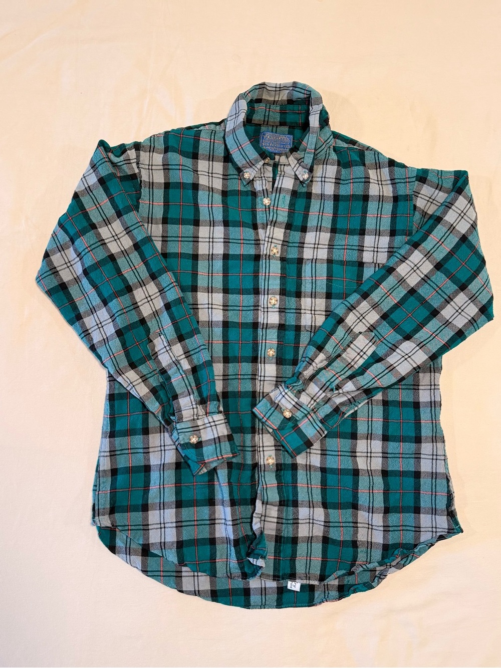 Classic Men's Teal Plaid Wool Button-Down Shirt